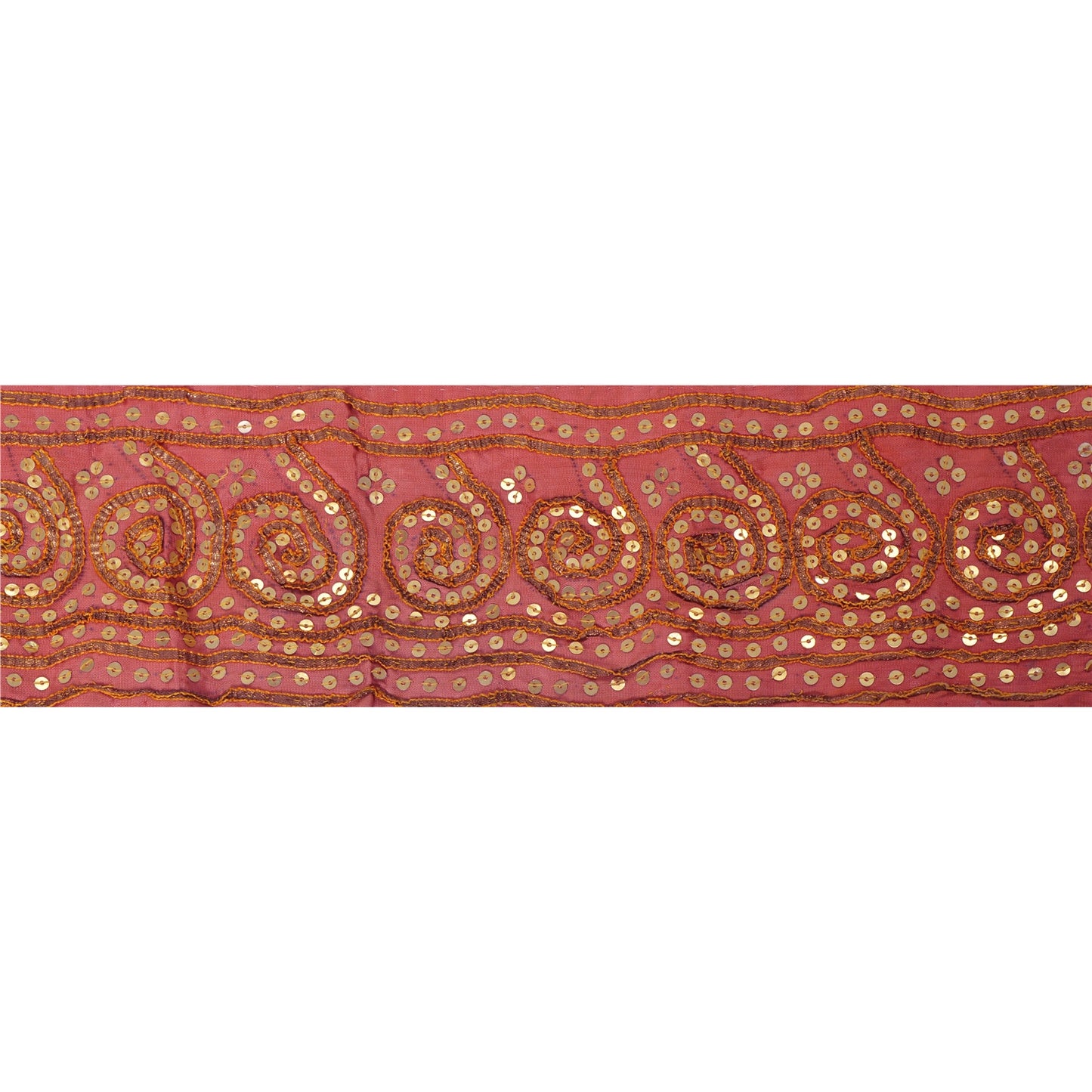 Sanskriti Vintage Pink Sari Border Hand Beaded Indian Craft Trim 1Yd Sewing Lace