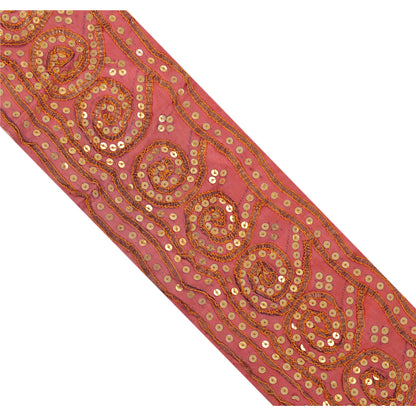 Sanskriti Vintage Pink Sari Border Hand Beaded Indian Craft Trim 1Yd Sewing Lace