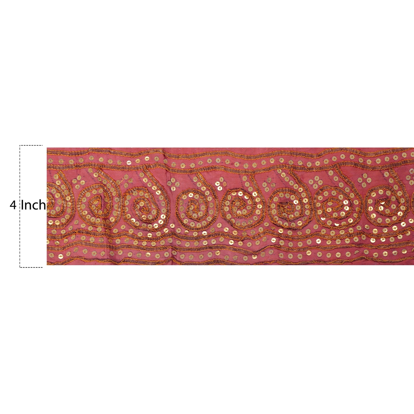 Sanskriti Vintage Pink Sari Border Hand Beaded Indian Craft Trim 1Yd Sewing Lace