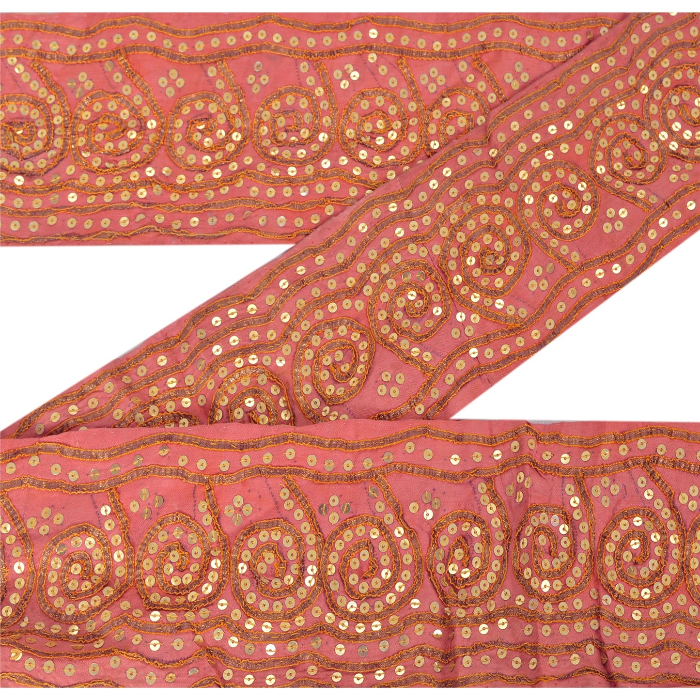 Sanskriti Vintage Pink Sari Border Hand Beaded Indian Craft Trim 1Yd Sewing Lace