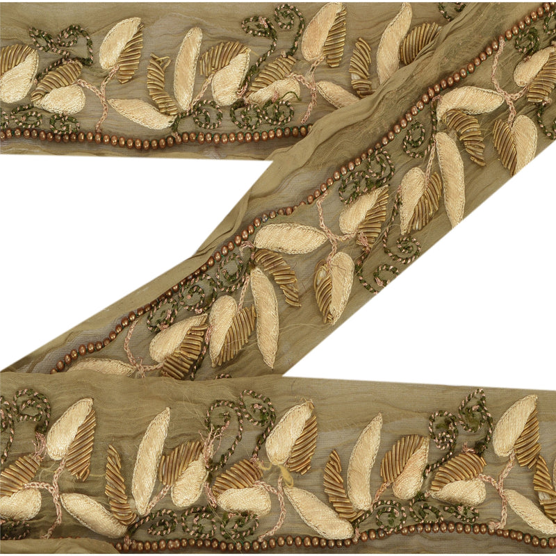 Sanskriti Vintage Saree Kant Håndperlet 1 Yard Kant Dã©Cor Bånd Grøn Blonde