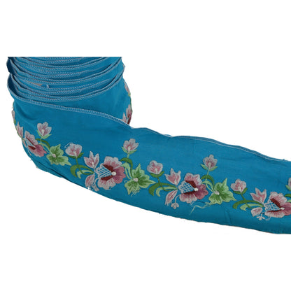 Sanskriti Vintage Sari Border Embroidered 1 Yd Trim Sewing Blue Craft Lace