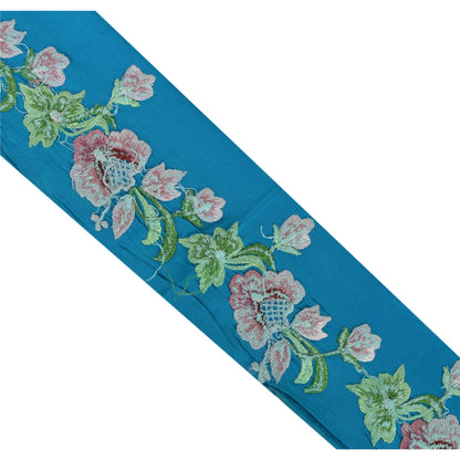 Sanskriti Vintage Sari Border Embroidered 1 Yd Trim Sewing Blue Craft Lace