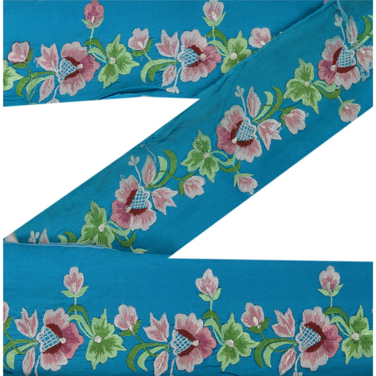 Sanskriti Vintage Sari Border Embroidered 1 Yd Trim Sewing Blue Craft Lace