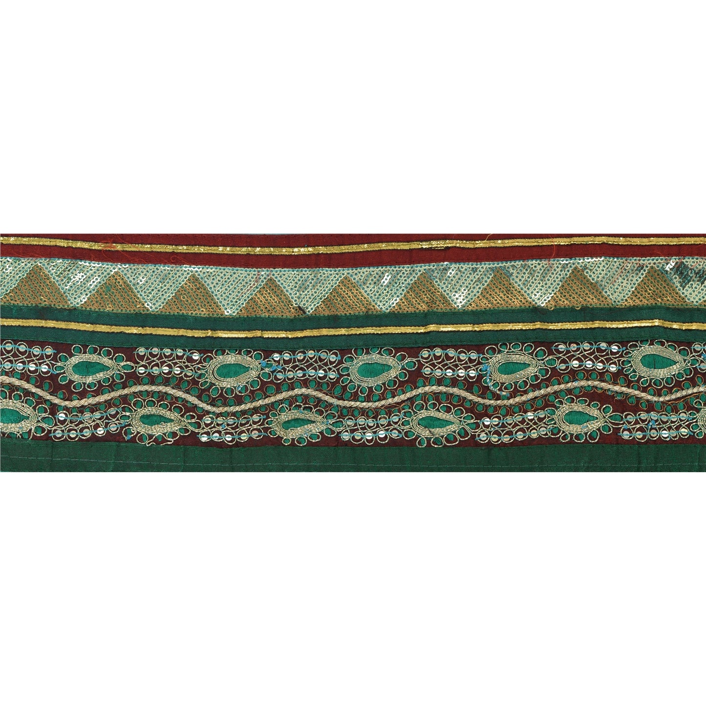 Sanskriti Vintage Green Sari Border Hand Beaded Indian Craft Trim 1 Yd Lace