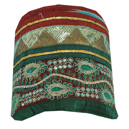 Sanskriti Vintage Green Sari Border Hand Beaded Indian Craft Trim 1 Yd Lace