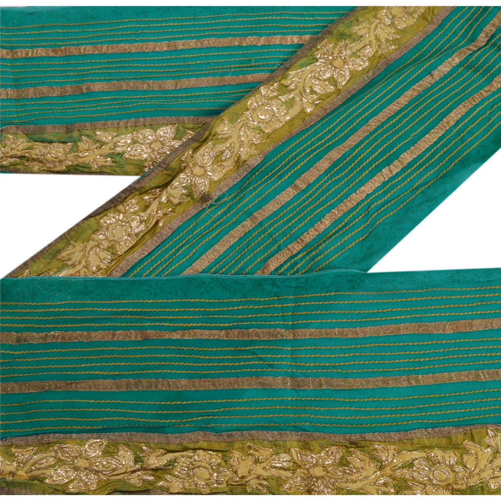 Санскрити Винтаж Сари Кайма Вышитая вручную 1 ярд Отделка Шитье Зеленое Кружево