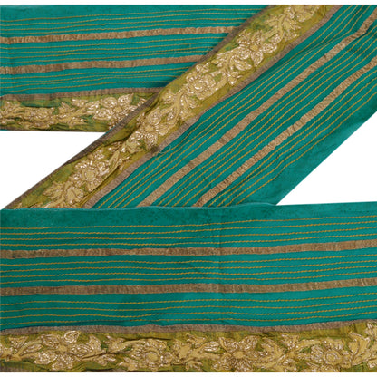 Санскрити Винтаж Сари Кайма Вышитая вручную 1 ярд Отделка Шитье Зеленое Кружево