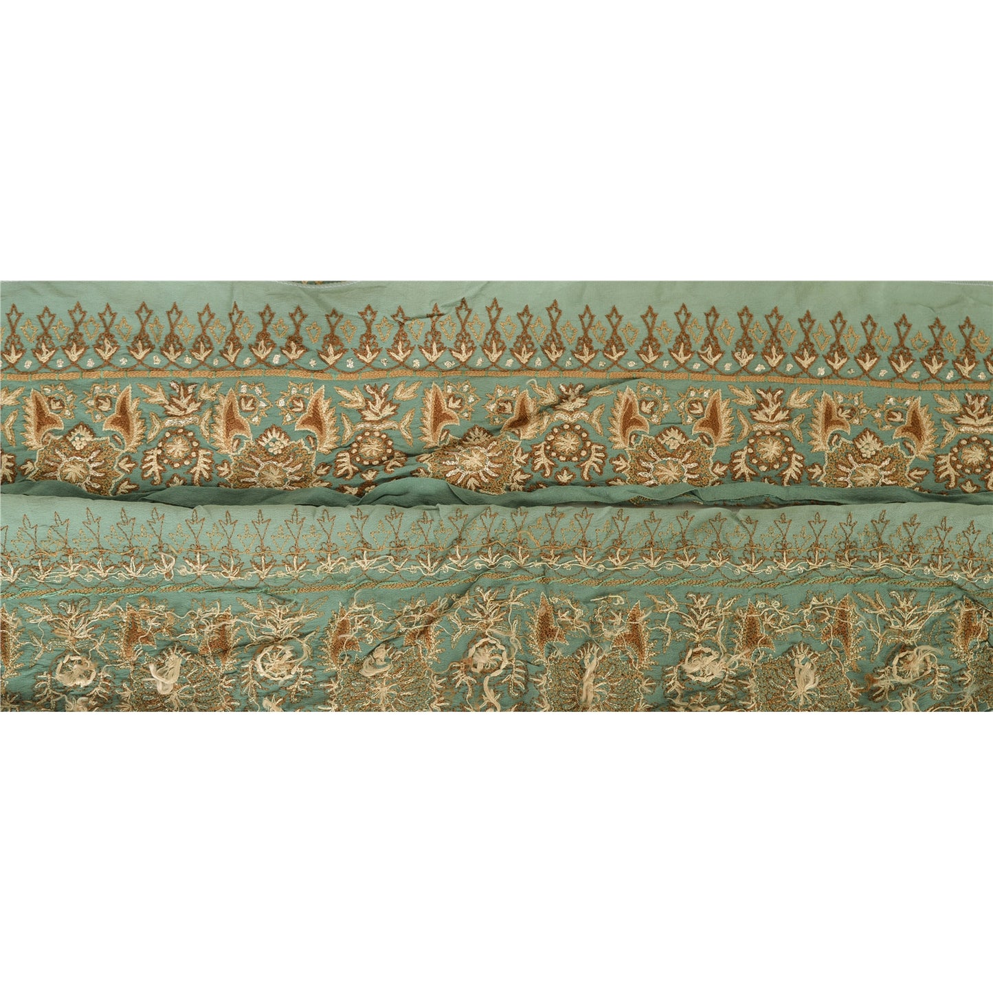 Sanskriti Vintage Sari Border Hand Embroidered 1Yd Trim Sewing Green Craft Lace