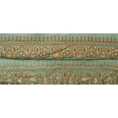 Sanskriti Vintage Sari Border Hand Embroidered 1Yd Trim Sewing Green Craft Lace