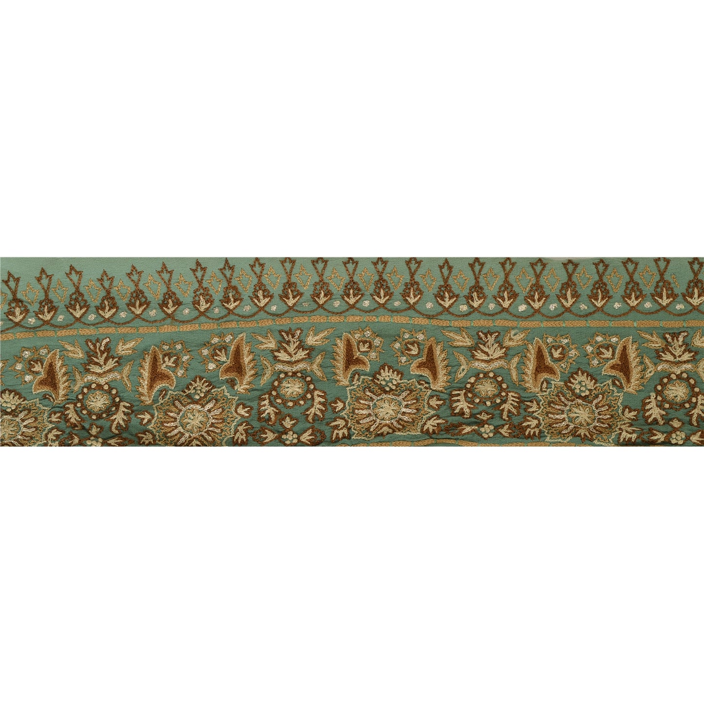 Sanskriti Vintage Sari Border Hand Embroidered 1Yd Trim Sewing Green Craft Lace