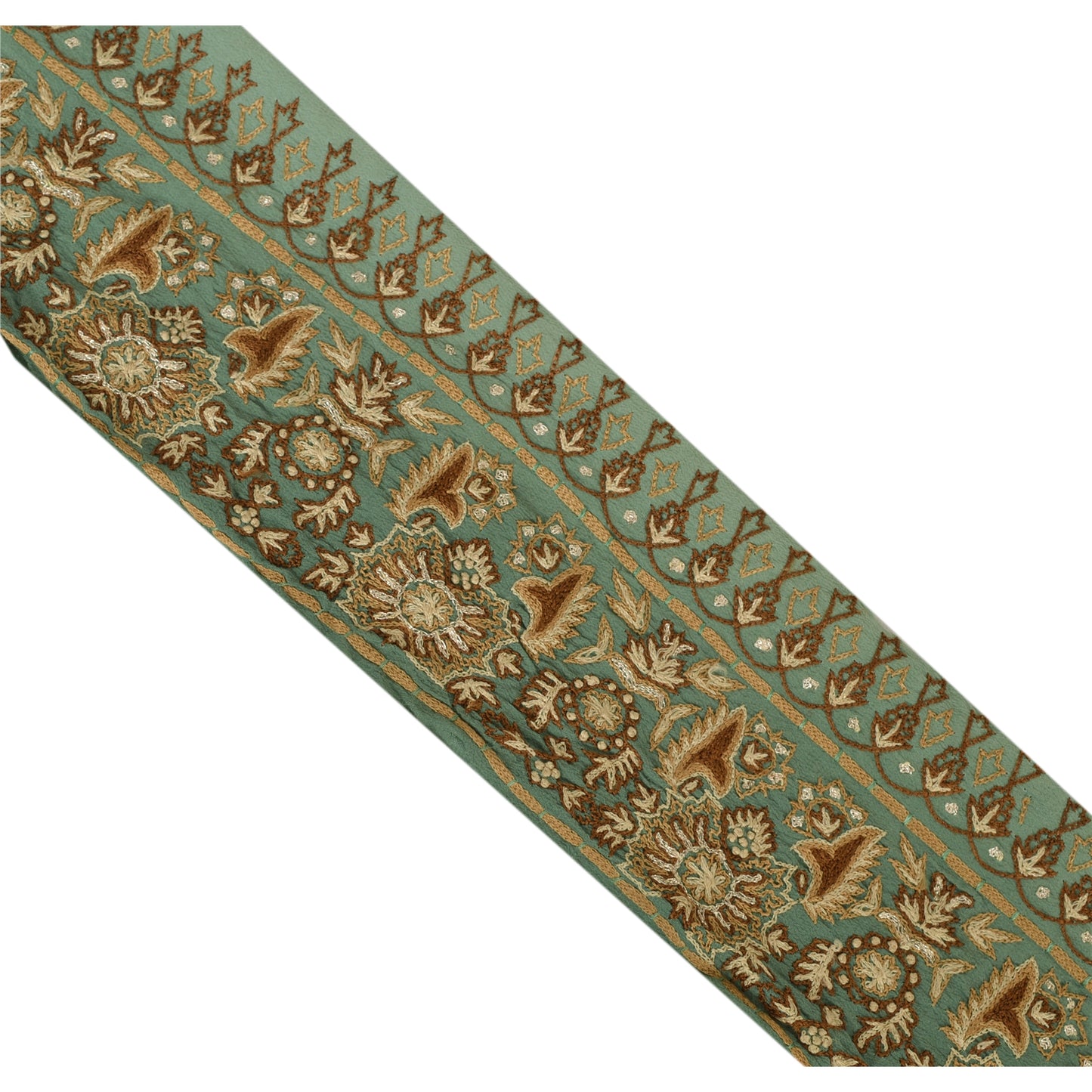 Sanskriti Vintage Sari Border Hand Embroidered 1Yd Trim Sewing Green Craft Lace