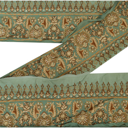 Sanskriti Vintage Sari Border Hand Embroidered 1Yd Trim Sewing Green Craft Lace