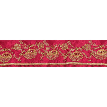 Sanskriti Vintage 1 Yd Sari Border Hand Beaded Woven Trim Sewing Pink Lace