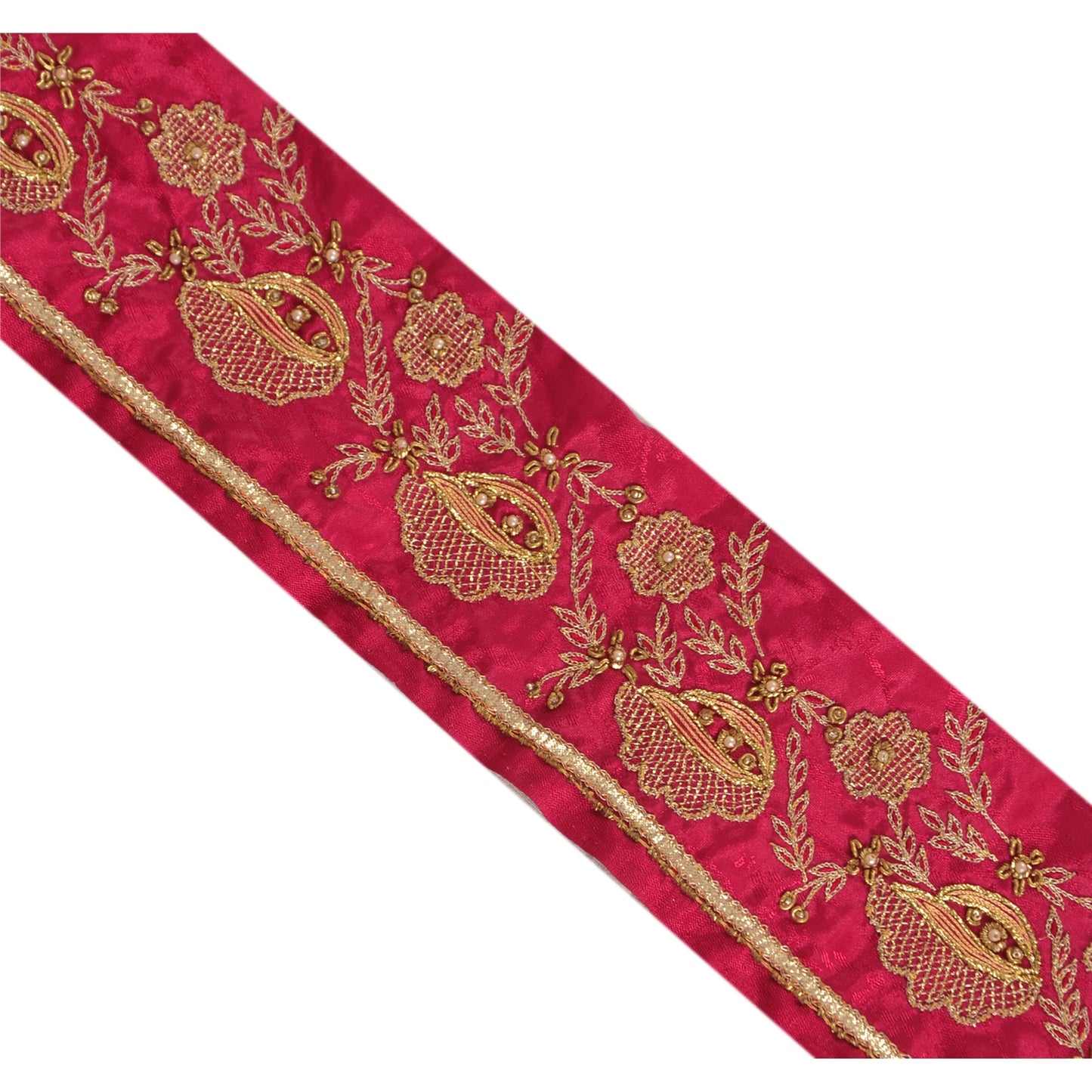 Sanskriti Vintage 1 Yd Sari Border Hand Beaded Woven Trim Sewing Pink Lace