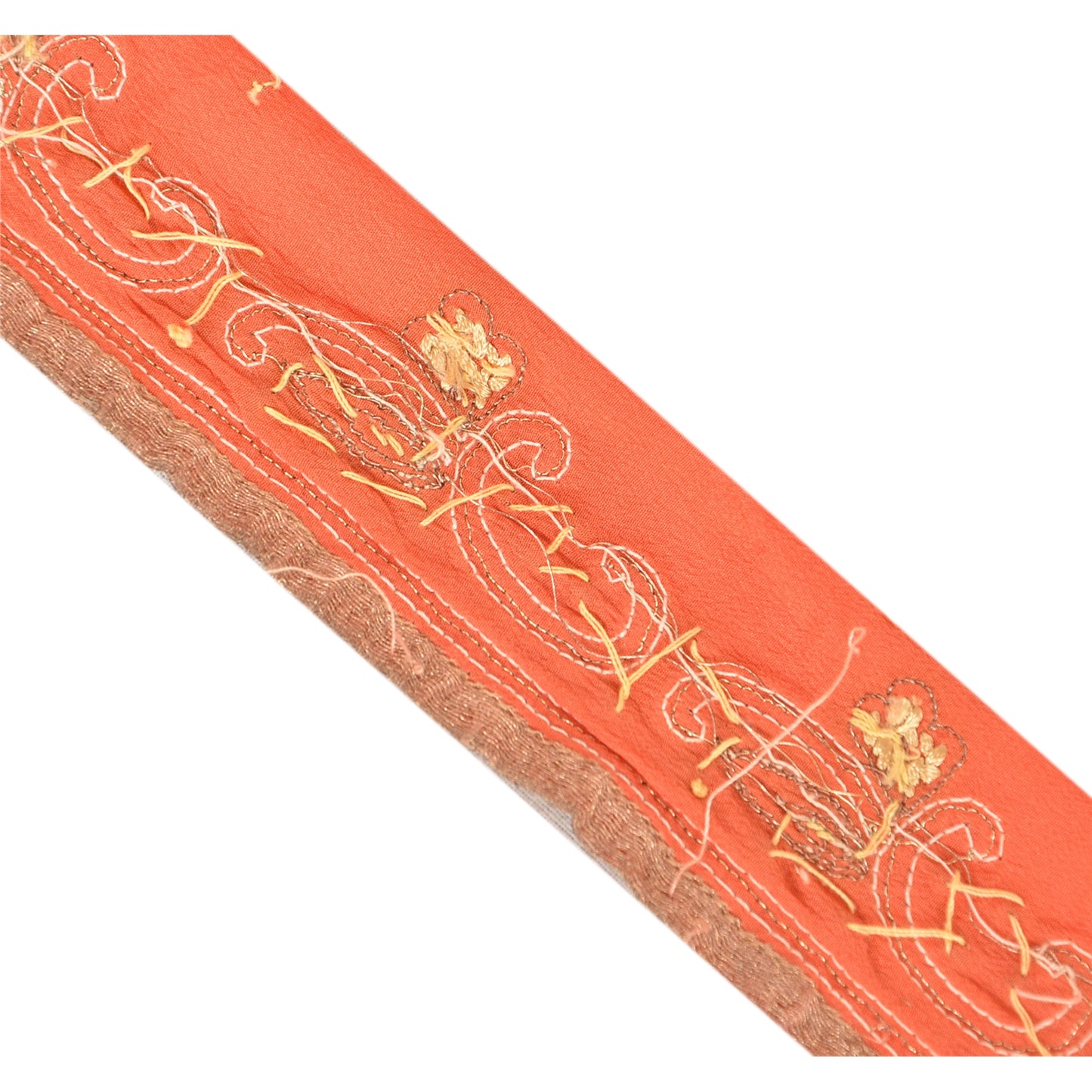 Sanskriti Vintage 1 Yd Sari Border Hand Beaded Craft Trim Ribbon Peach Lace