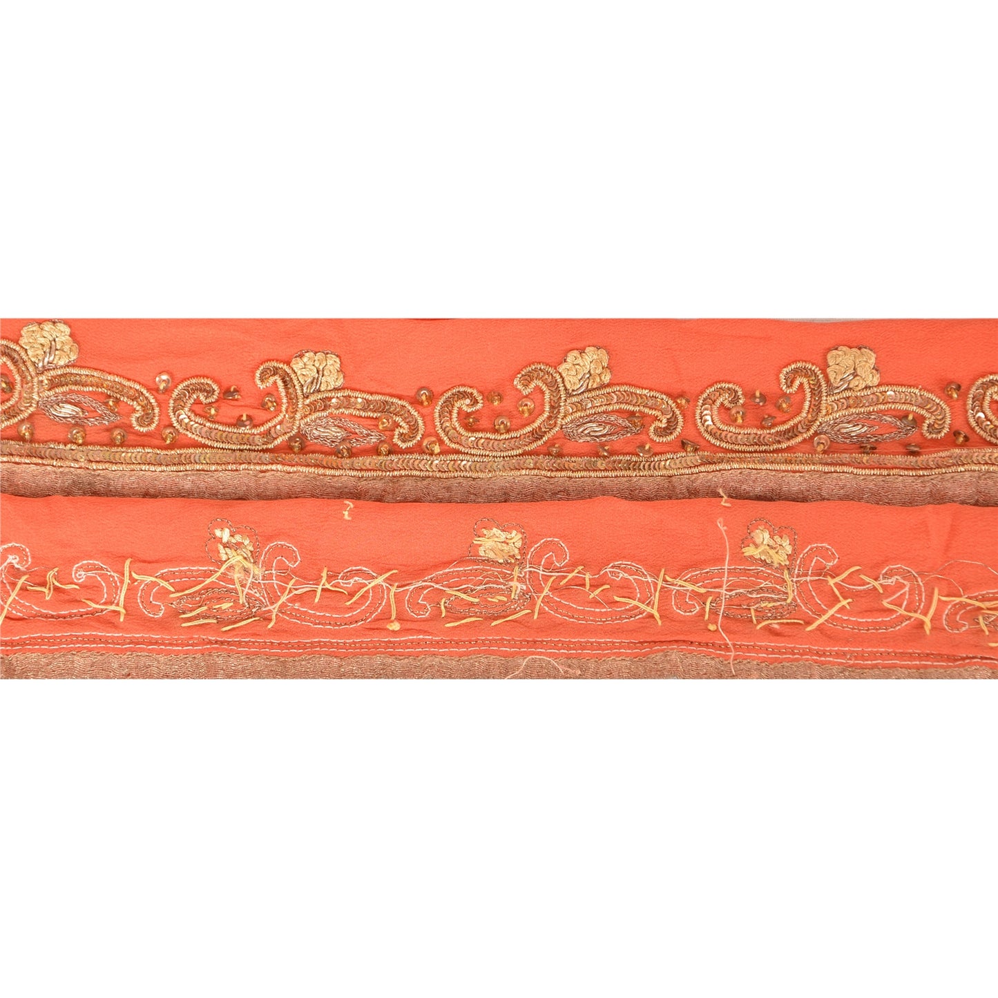 Sanskriti Vintage 1 Yd Sari Border Hand Beaded Craft Trim Ribbon Peach Lace