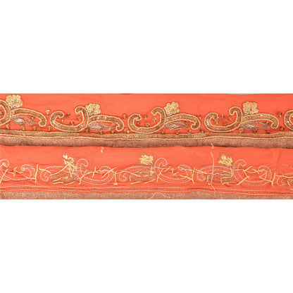 Sanskriti Vintage 1 Yd Sari Border Hand Beaded Craft Trim Ribbon Peach Lace
