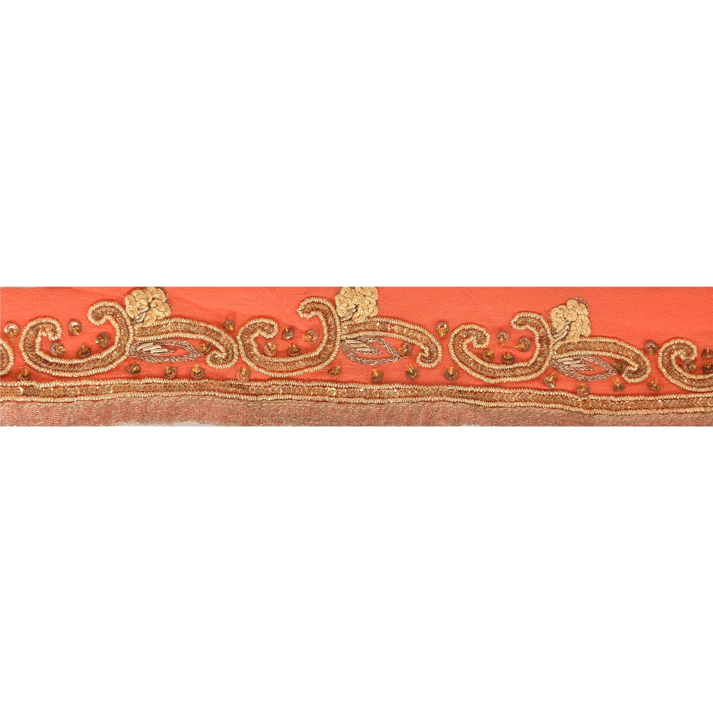 Sanskriti Vintage 1 Yd Sari Border Hand Beaded Craft Trim Ribbon Peach Lace