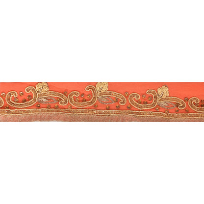 Sanskriti Vintage 1 Yd Sari Border Hand Beaded Craft Trim Ribbon Peach Lace