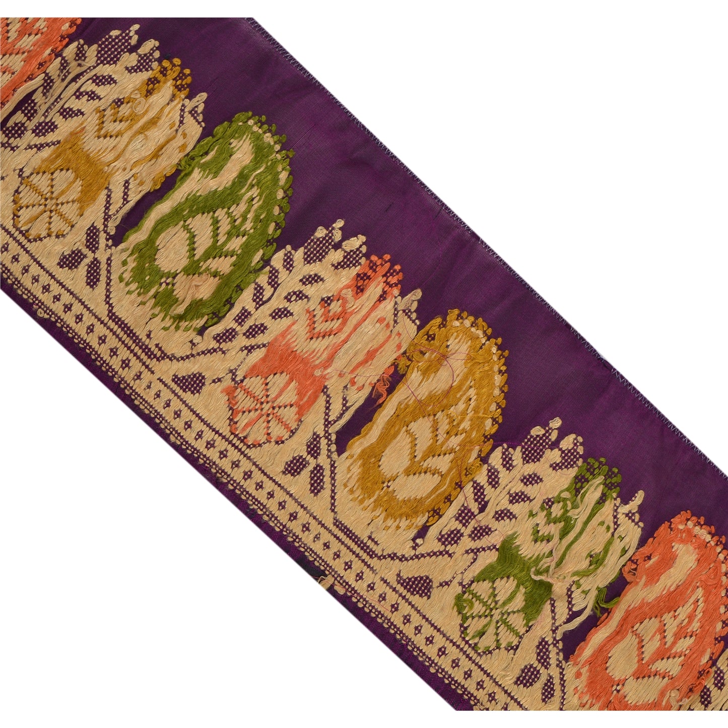 Sanskriti Vintage 1 Yd Sari Border Hand Woven Trim Sewing Craft Purple Deco Lace