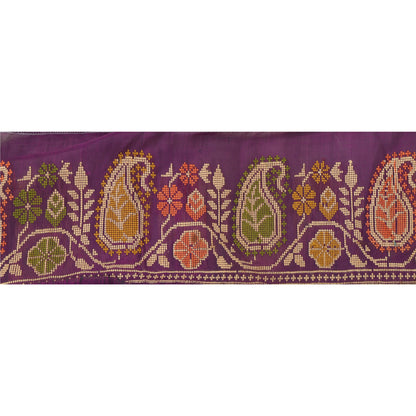 Sanskriti Vintage 1 Yd Sari Border Hand Woven Trim Sewing Craft Purple Deco Lace