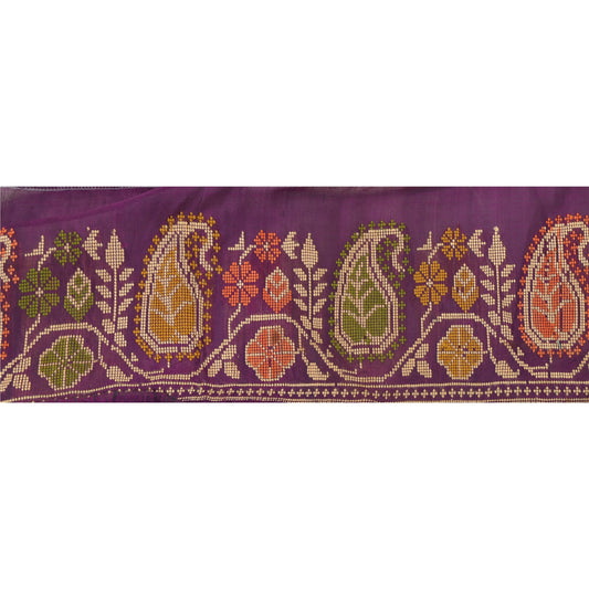 Sanskriti Vintage 1 Yd Sari Border Hand Woven Trim Sewing Craft Purple Deco Lace