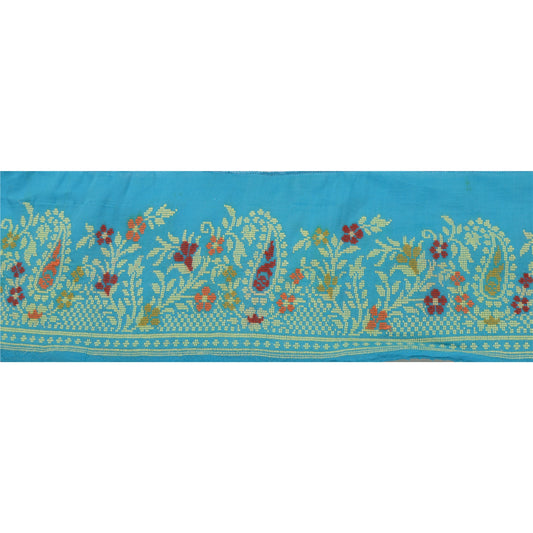Sanskriti Vintage 1 Yd Sari Border Hand Woven Trim Sewing Craft Blue Decor Lace