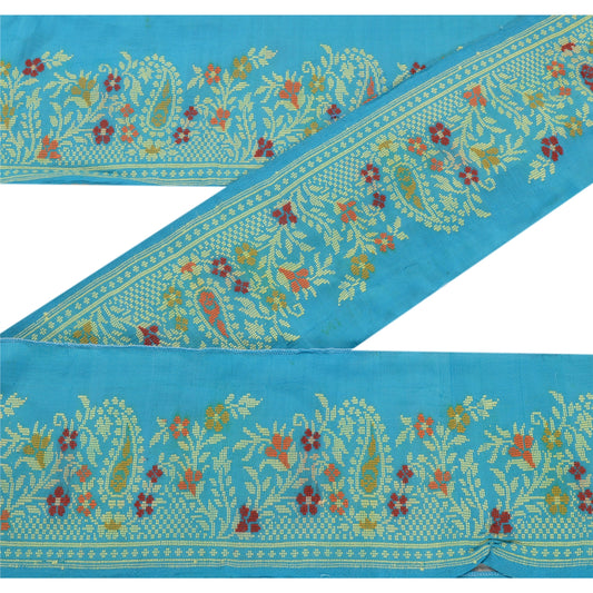 Sanskriti Vintage 1 Yd Sari Border Hand Woven Trim Sewing Craft Blue Decor Lace