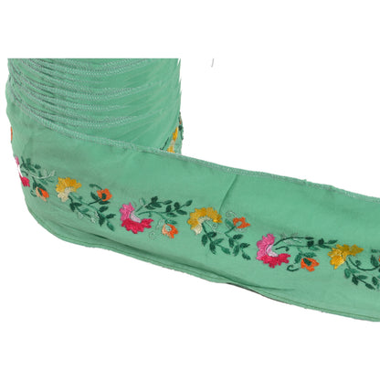 Sanskriti Vintage 1Yd Sari Kant Håndbroderet Indisk Kantbånd Grøn Blonde