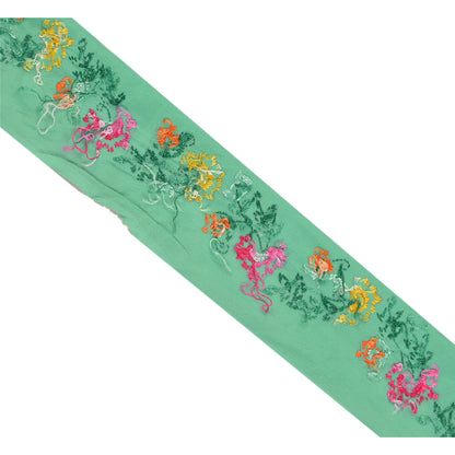 Sanskriti Vintage 1Yd Sari Kant Håndbroderet Indisk Kantbånd Grøn Blonde