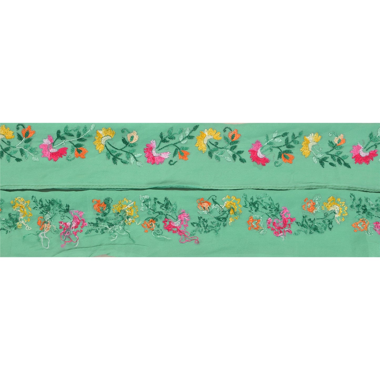 Sanskriti Vintage 1Yd Sari Kant Håndbroderet Indisk Kantbånd Grøn Blonde