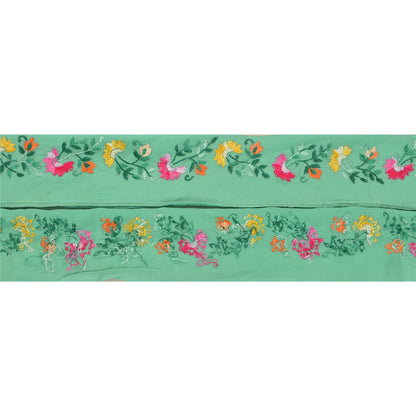 Sanskriti Vintage 1Yd Sari Kant Håndbroderet Indisk Kantbånd Grøn Blonde