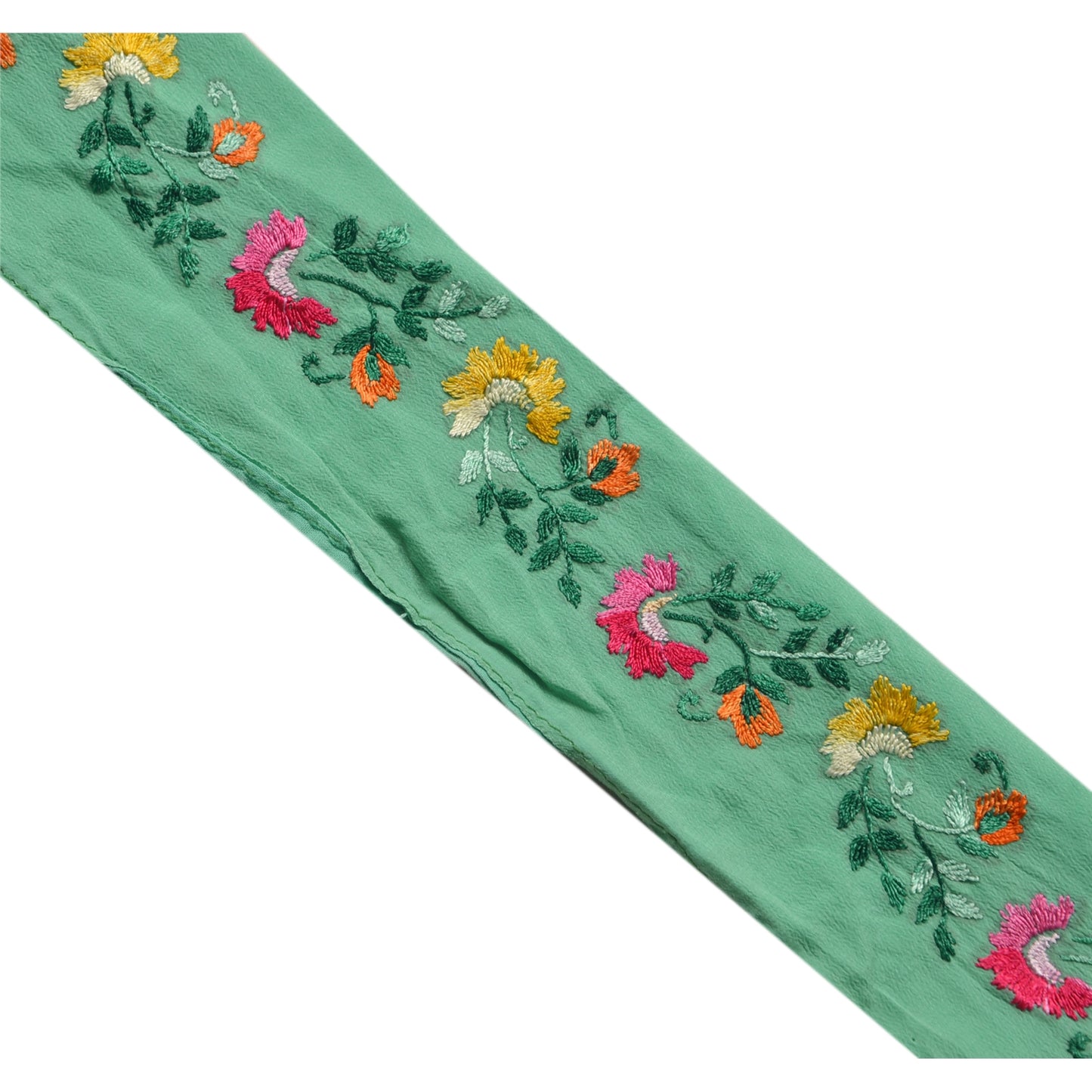 Sanskriti Vintage 1Yd Sari Kant Håndbroderet Indisk Kantbånd Grøn Blonde