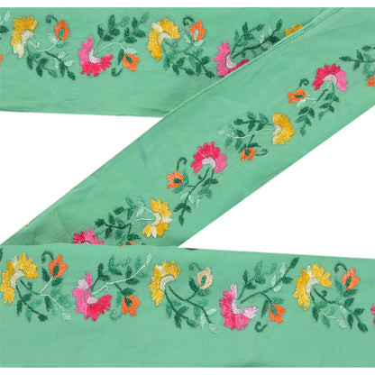 Sanskriti Vintage 1Yd Sari Kant Håndbroderet Indisk Kantbånd Grøn Blonde