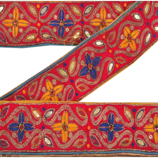 Sanskriti Vintage 1 Yd Sari Border Hand Beaded Craft Trim Sewing Yellow Lace