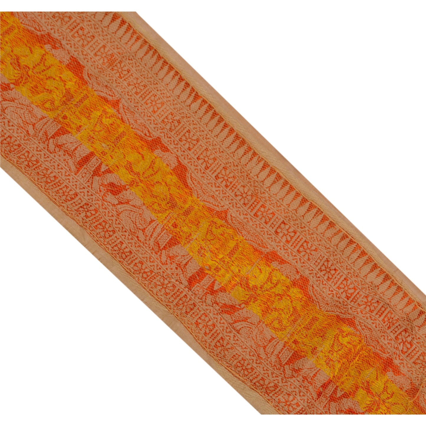 Sanskriti Vintage 1 YD Sari Border Woven Baluchari Craft Trim Sewing Cream Lace