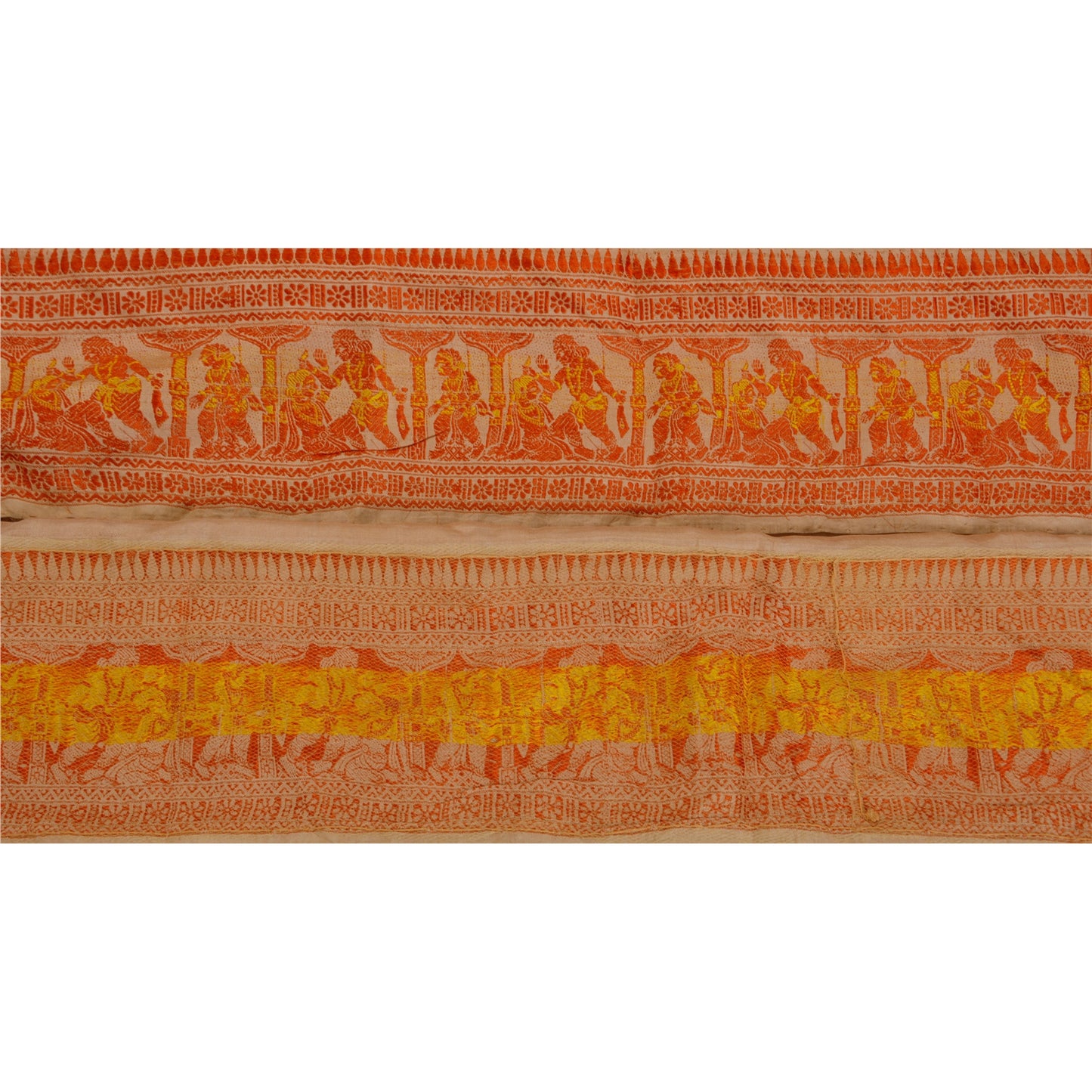 Sanskriti Vintage 1 YD Sari Border Woven Baluchari Craft Trim Sewing Cream Lace