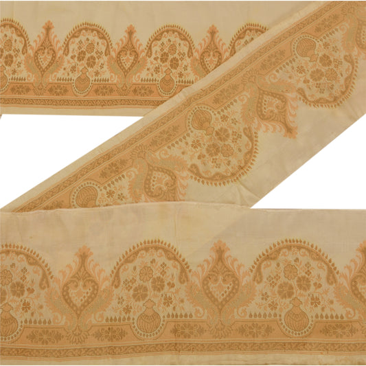 Sanskriti Vintage 1 YD Sari SareeBorder Woven Trim Sewing Craft Cream Decor Lace