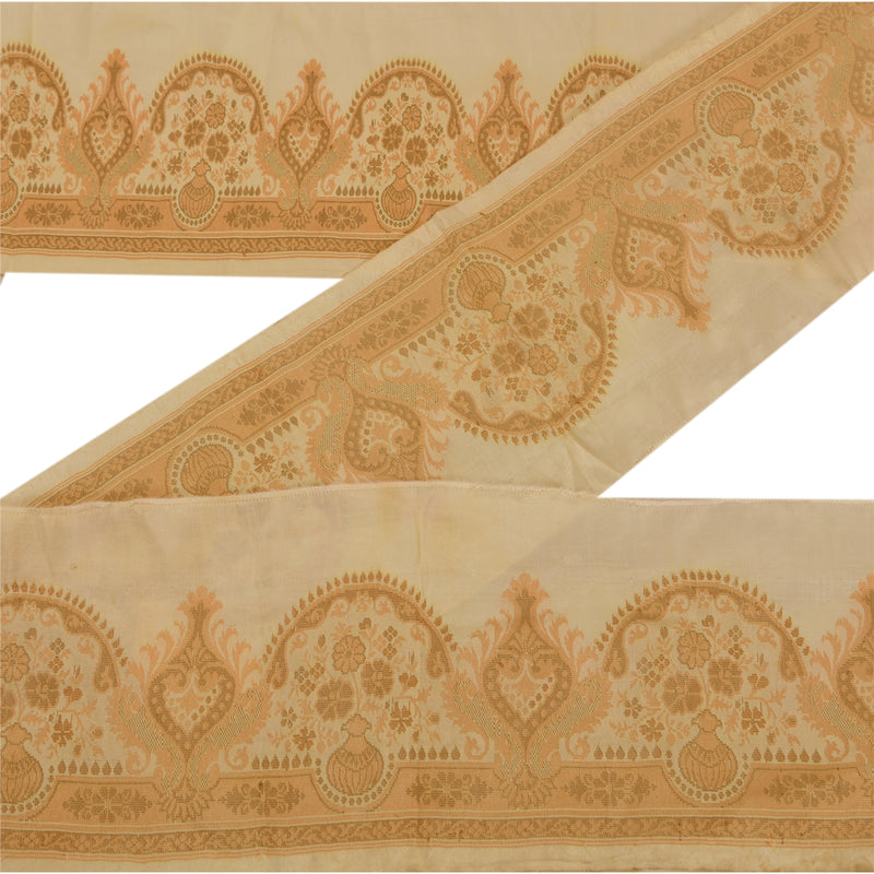 Sanskriti Vintage 1 YD Sari SareeBorder Woven Trim Sewing Craft Cream Decor Lace