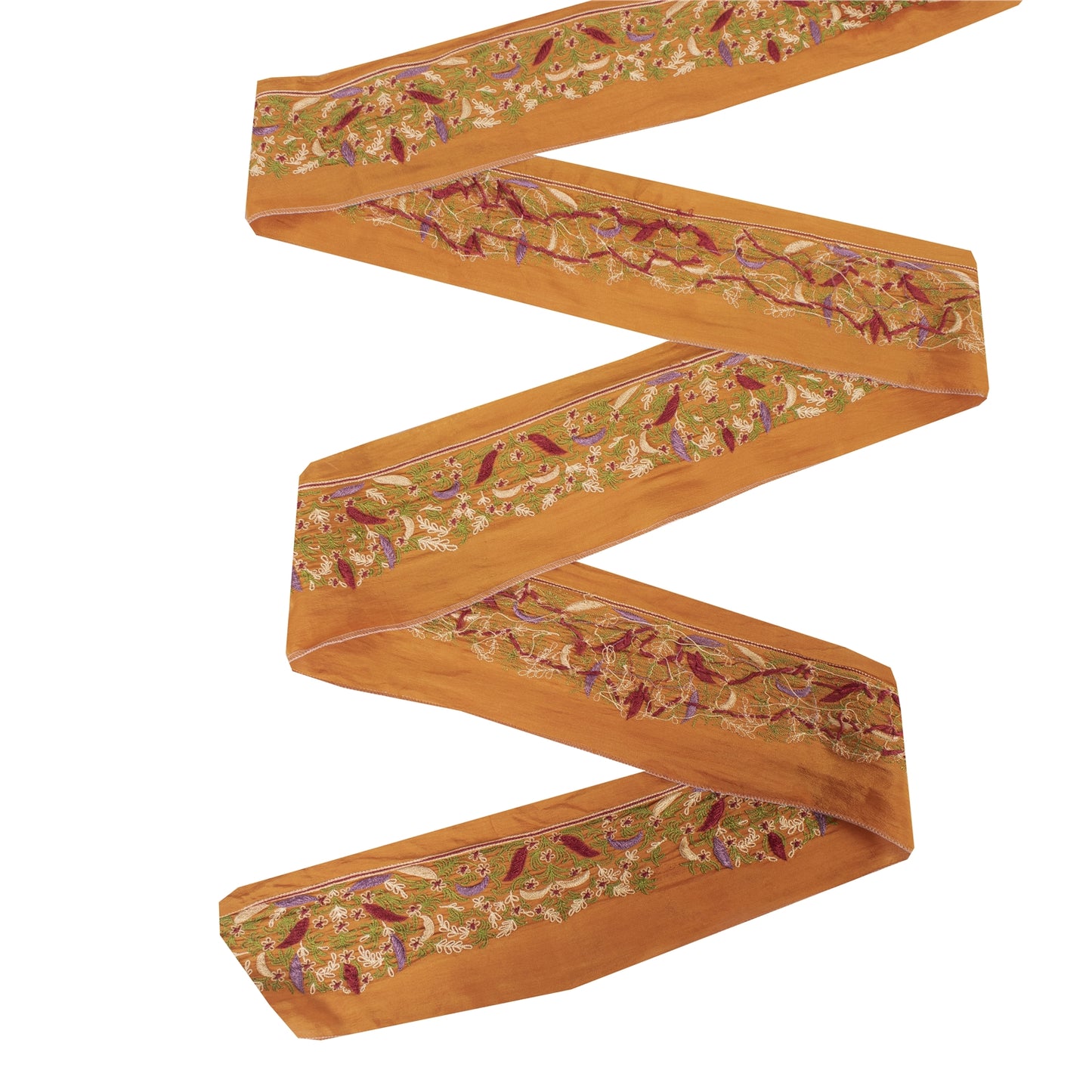 Sanskriti Vintage 1YD Sari Border Hand Embroidered Trim Sewing Craft SaffronLace