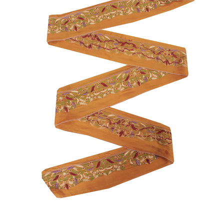 Sanskriti Vintage 1YD Sari Border Hand Embroidered Trim Sewing Craft SaffronLace
