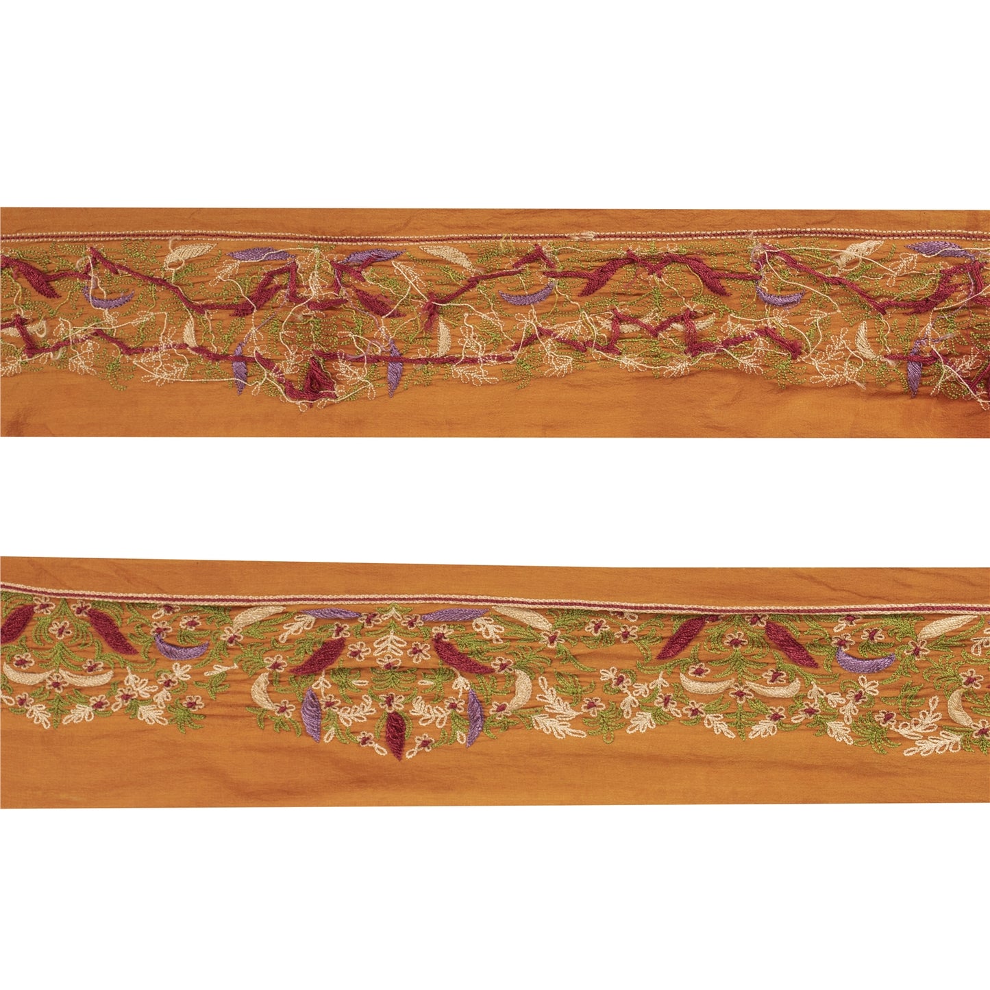 Sanskriti Vintage 1YD Sari Border Hand Embroidered Trim Sewing Craft SaffronLace