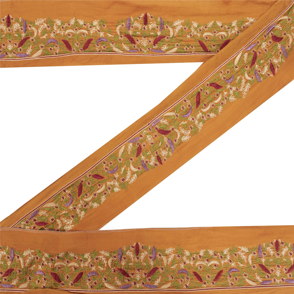 Sanskriti Vintage 1YD Sari Border Hand Embroidered Trim Sewing Craft SaffronLace