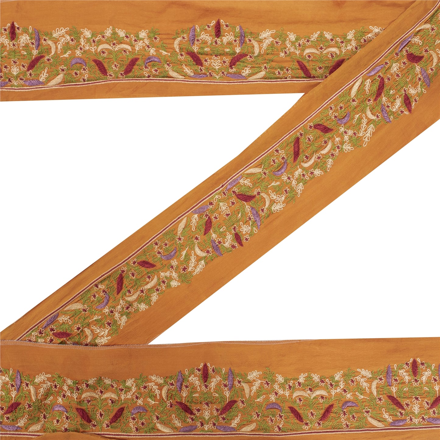 Sanskriti Vintage 1YD Sari Border Hand Embroidered Trim Sewing Craft SaffronLace