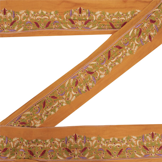 Sanskriti Vintage 1YD Sari Border Hand Embroidered Trim Sewing Craft SaffronLace