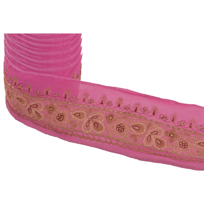 Sanskriti Vintage 1 Yd Sari Border Hand Embroidered Trim Sewing Craft Pink Lace
