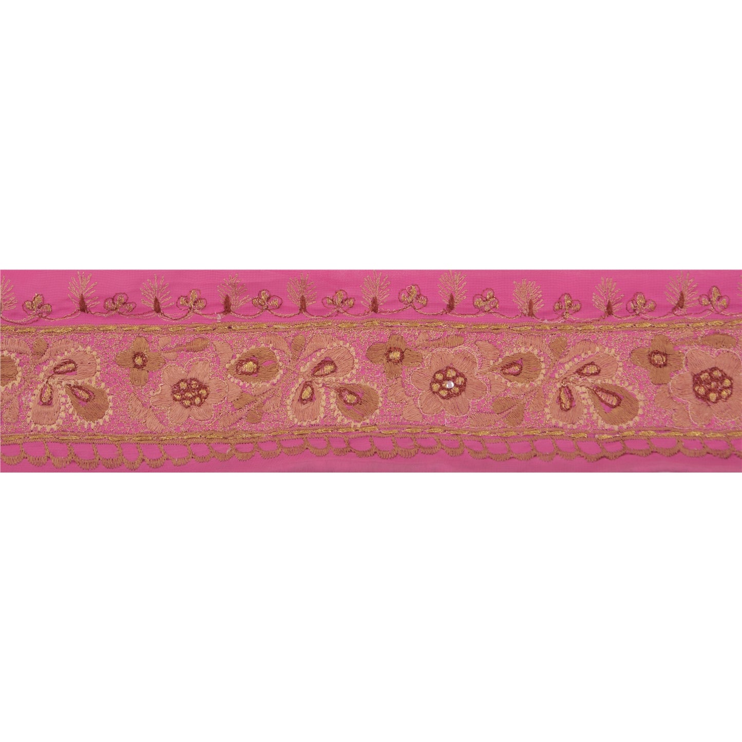 Sanskriti Vintage 1 Yd Sari Border Hand Embroidered Trim Sewing Craft Pink Lace