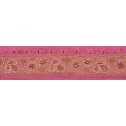 Sanskriti Vintage 1 Yd Sari Border Hand Embroidered Trim Sewing Craft Pink Lace