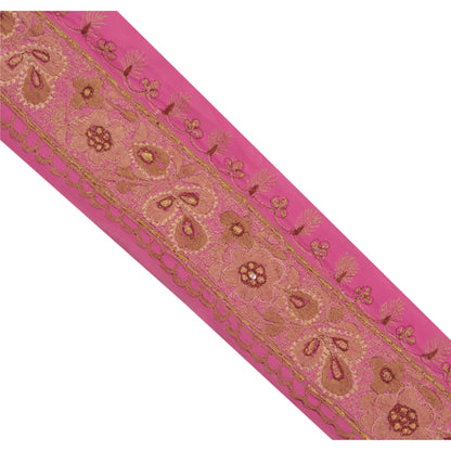 Sanskriti Vintage 1 Yd Sari Border Hand Embroidered Trim Sewing Craft Pink Lace
